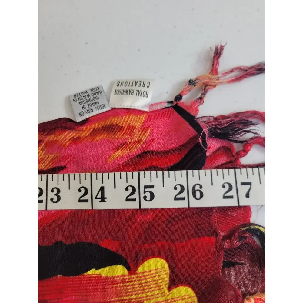 Royal Hawaiian Creations Red Pareo Beach Hawaii Aloha Fringe Dress Scarf 42